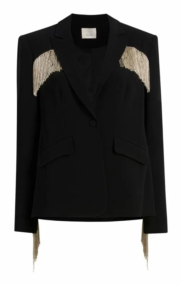 Cinq Sept Beaded Fringe Ira Blazer Black Women Blazers