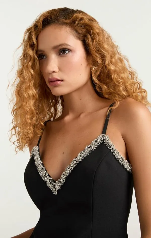 Cinq Sept Chunky Bead Embellished Brea Dress Black Women Mini