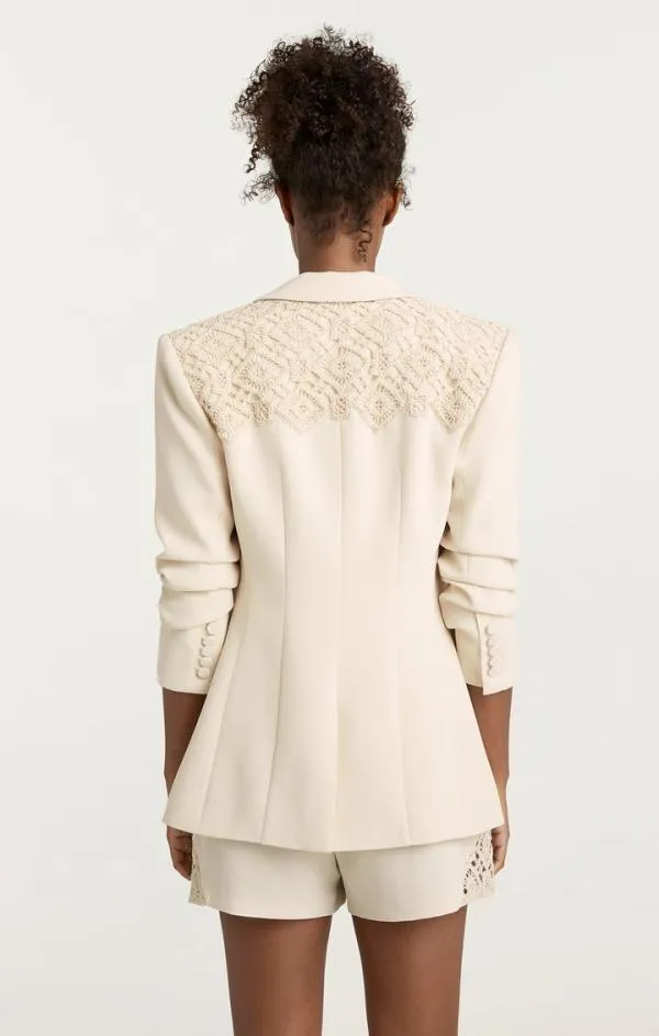 Cinq Sept Crochet Lace Scrunched Cheyenne Blazer Light Plaster Women Blazers