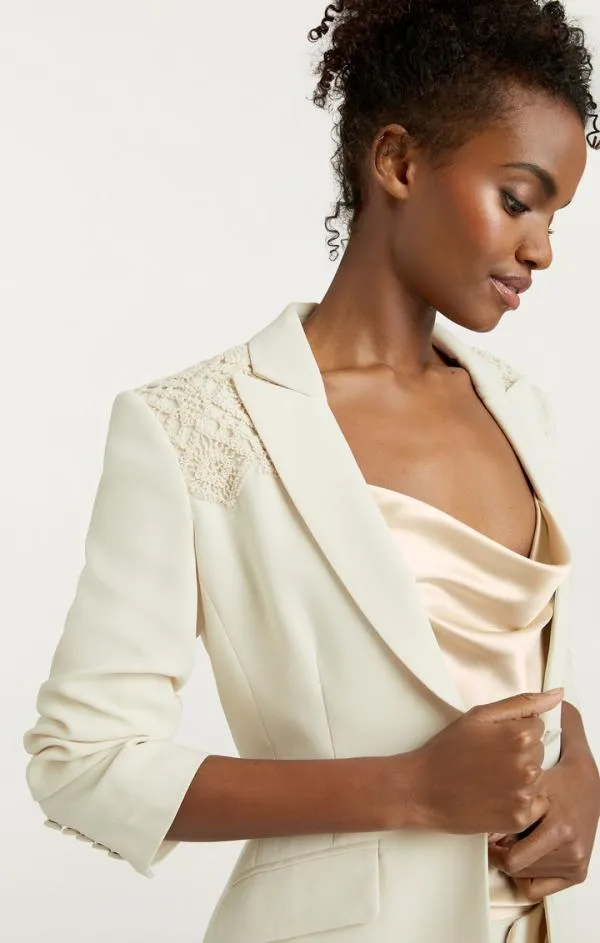 Cinq Sept Crochet Lace Scrunched Cheyenne Blazer Light Plaster Women Blazers