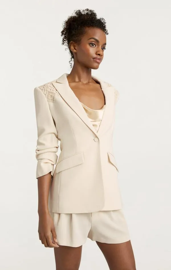 Cinq Sept Crochet Lace Scrunched Cheyenne Blazer Light Plaster Women Blazers