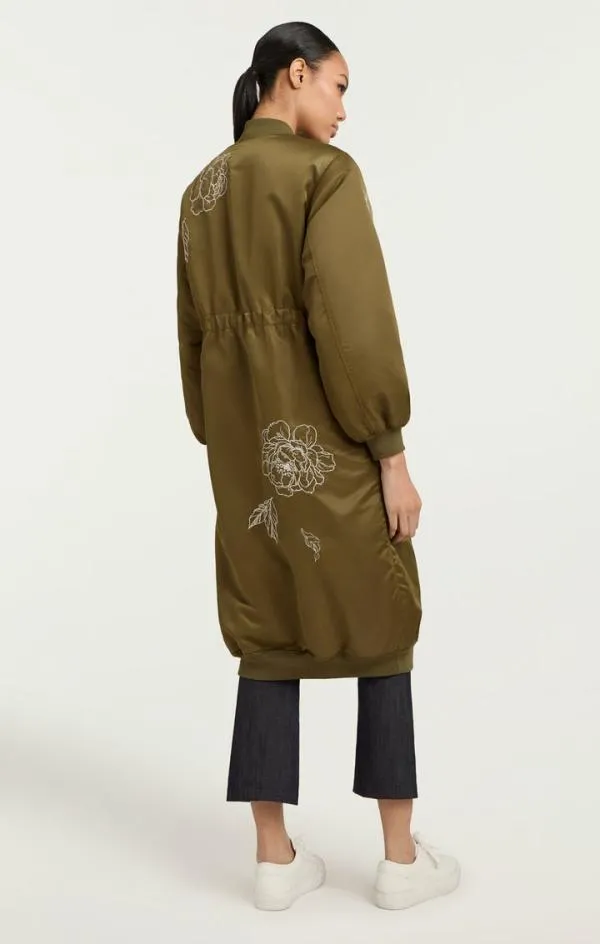 Cinq Sept Peony Embroidered Long Pauline Coat Olive Women Outerwear