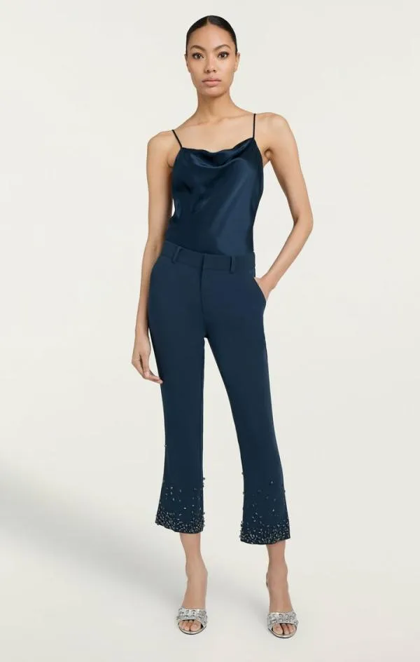Cinq Sept Rhinestone Crackle Cropped Kerry Pant Peacock Blue Women Pants