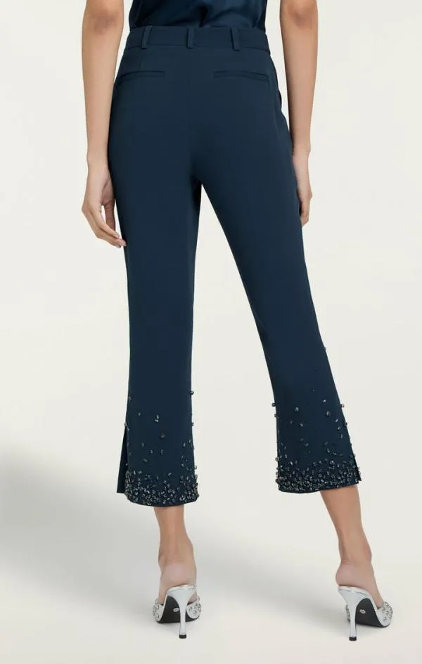 Cinq Sept Rhinestone Crackle Cropped Kerry Pant Peacock Blue Women Pants