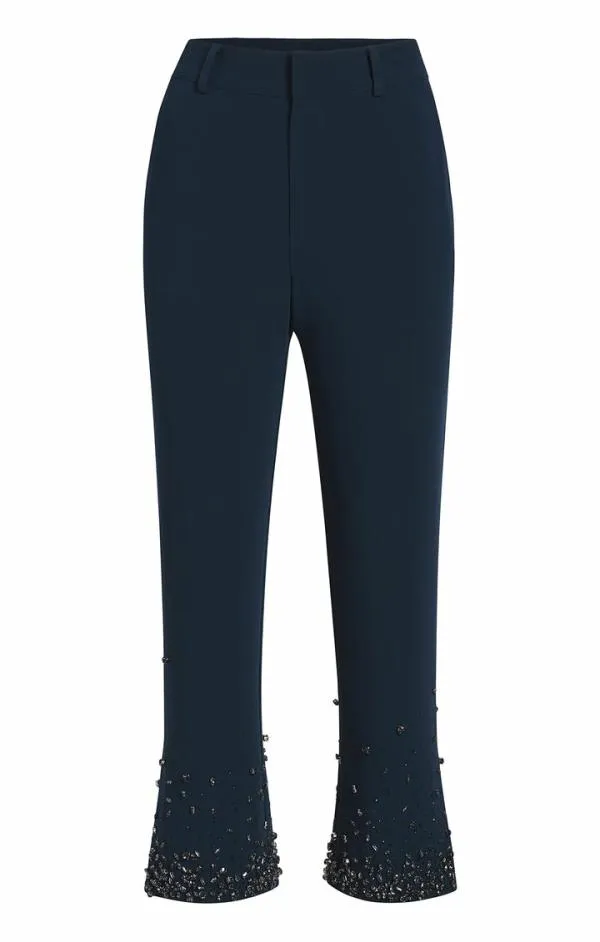 Cinq Sept Rhinestone Crackle Cropped Kerry Pant Peacock Blue Women Pants