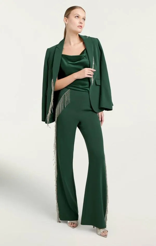 Cinq Sept Rhinestone Fringe Embellished Cheyenne Blazer Dark Emerald Women Blazers