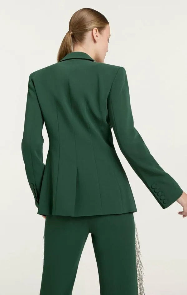 Cinq Sept Rhinestone Fringe Embellished Cheyenne Blazer Dark Emerald Women Blazers