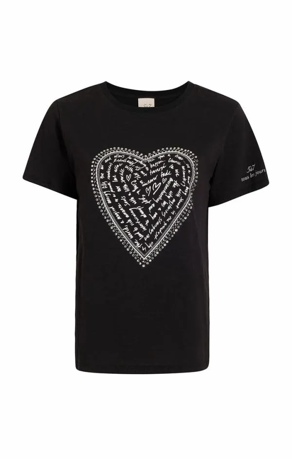 Cinq Sept Rhinestone Love Letter Heart Tee Blackwhite Women Tees