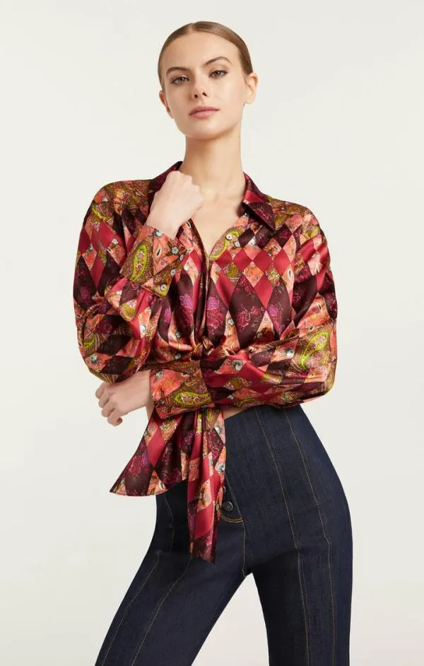 Cinq Sept Thea Patchwork Christianna Top Pale Rose Multi Women Long Sleeve Tops