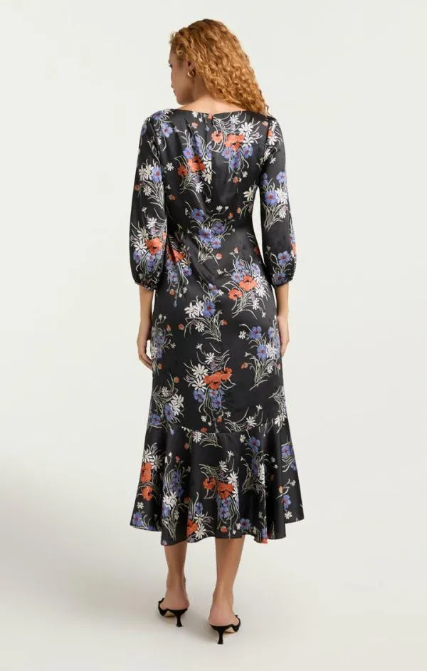 Cinq Sept Three Quarter Sleeve Walker Dress Obsidian Multi Women Midi