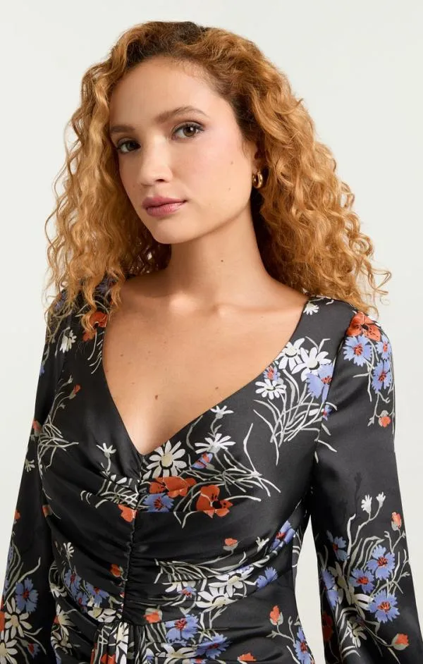 Cinq Sept Three Quarter Sleeve Walker Dress Obsidian Multi Women Midi