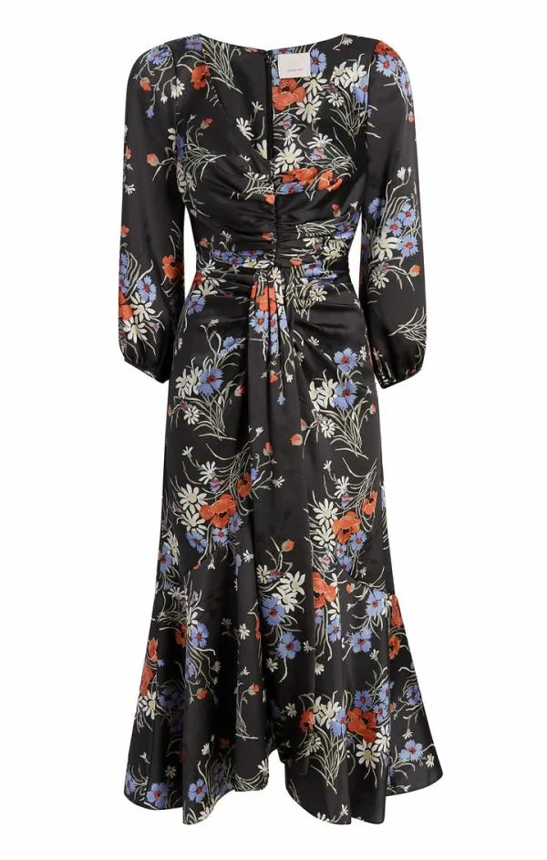 Cinq Sept Three Quarter Sleeve Walker Dress Obsidian Multi Women Midi