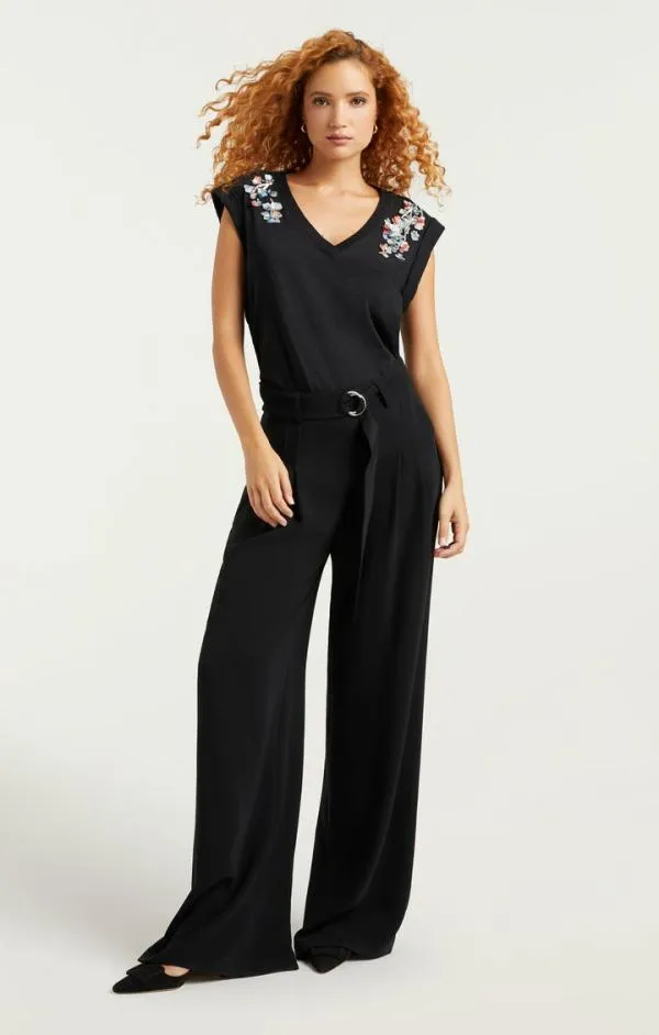 Cinq Sept VNeck Bella Tee Sequin Flower Black Multi Women Tees