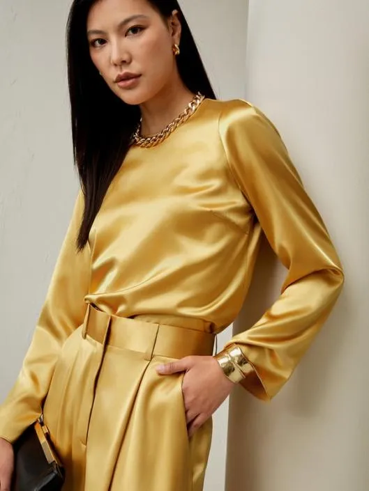 Classic Minimalist Crewneck Long Sleeve Silk Top Women Blouses Lilysilk Shirts Classic Minimalist Crewneck Long Sleeve Silk Top Women Blouses Lilysilk Shirts