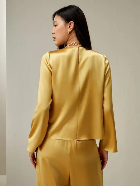 Classic Minimalist Crewneck Long Sleeve Silk Top Women Blouses Lilysilk Shirts
