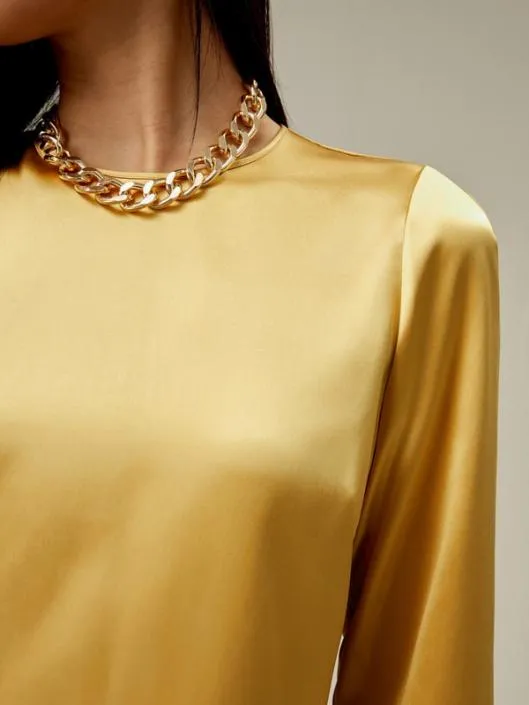 Classic Minimalist Crewneck Long Sleeve Silk Top Women Blouses Lilysilk Shirts