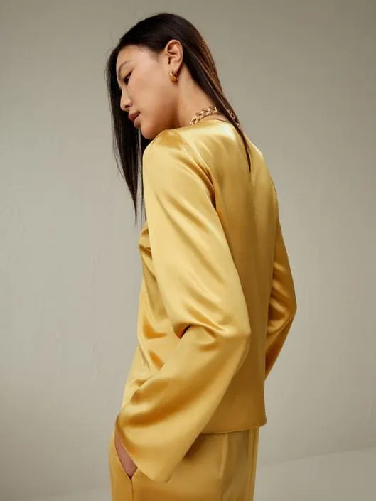 Classic Minimalist Crewneck Long Sleeve Silk Top Women Blouses Lilysilk Shirts