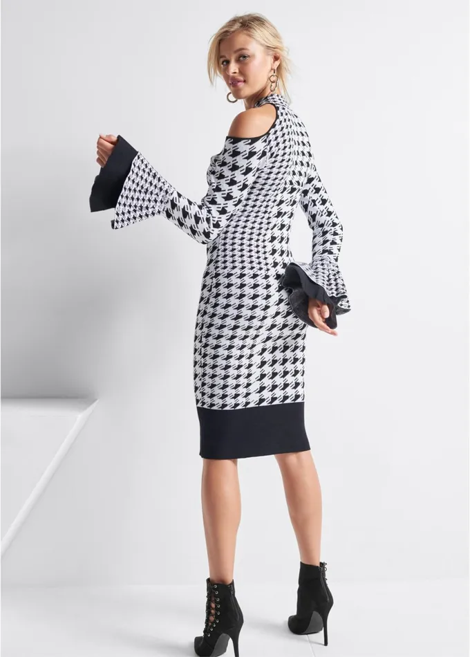 COLOR BLOCK SWEATER DRESS Black and White Women VENUS Midi Dresses