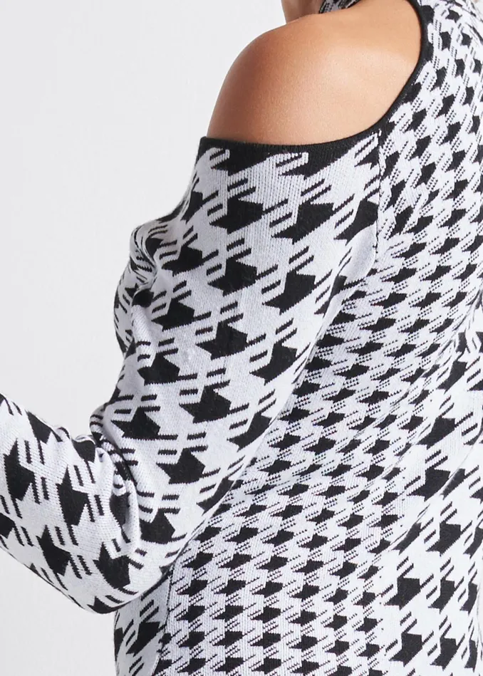 COLOR BLOCK SWEATER DRESS Black and White Women VENUS Midi Dresses