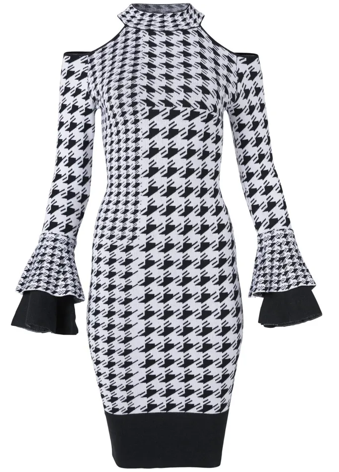 COLOR BLOCK SWEATER DRESS Black and White Women VENUS Midi Dresses