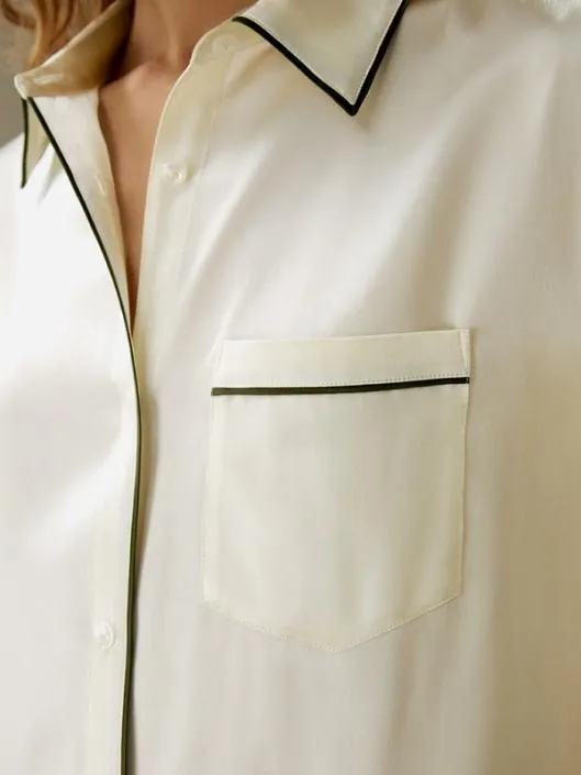 Contrast Piping ButtonUp Short Sleeves Pajama Set Women Lilysilk Pajamas