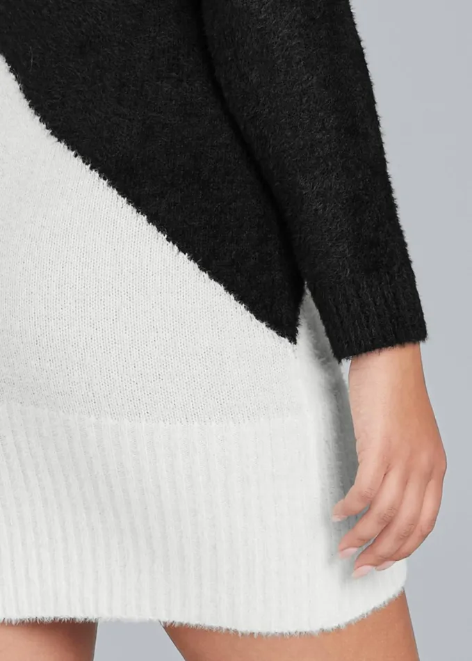 Cozy Color Block Sweater Dress Black and White Women VENUS Short Dresses