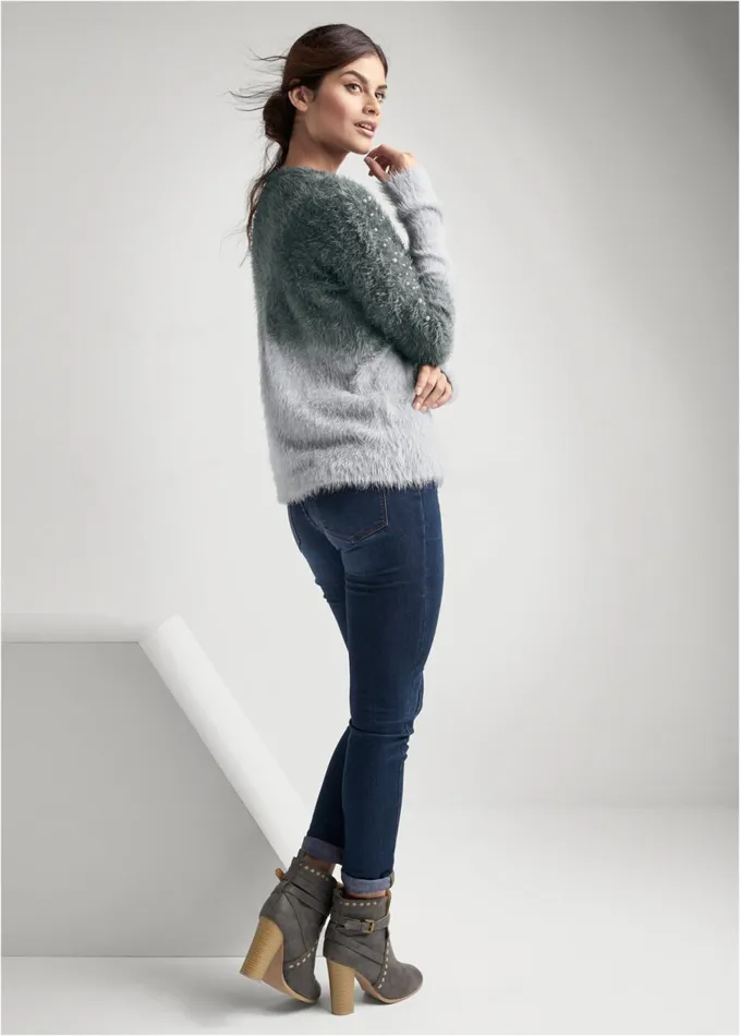 COZY PEARL TRIM SWEATER Grey Multi Women VENUS Pullover