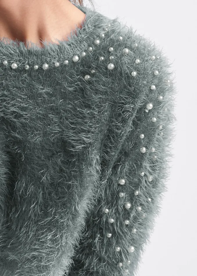 COZY PEARL TRIM SWEATER Grey Multi Women VENUS Pullover