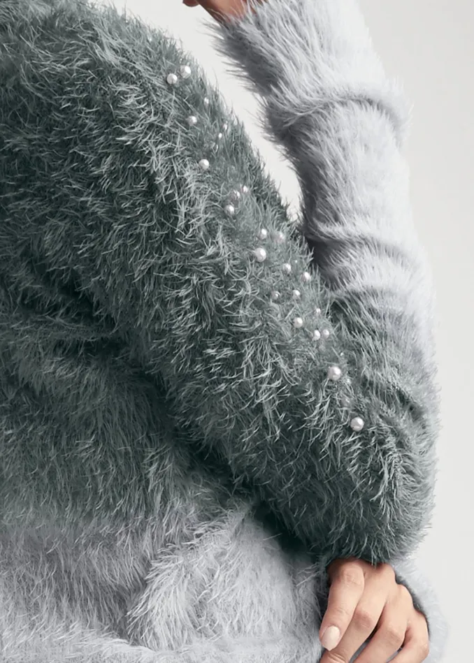COZY PEARL TRIM SWEATER Grey Multi Women VENUS Pullover