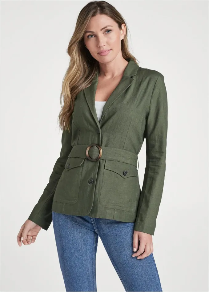 CROCHET BACK LINEN JACKET Olive Women VENUS Jackets