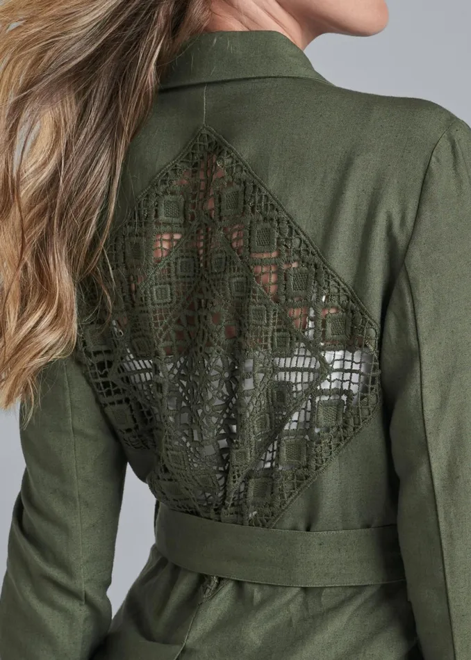 CROCHET BACK LINEN JACKET Olive Women VENUS Jackets