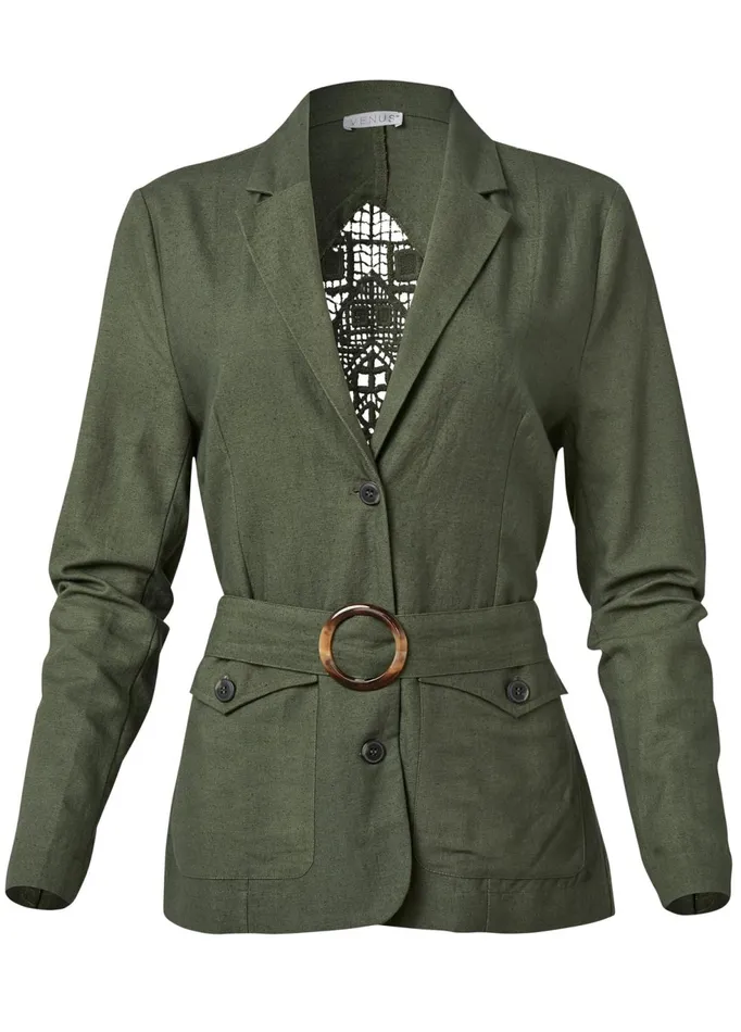 CROCHET BACK LINEN JACKET Olive Women VENUS Jackets