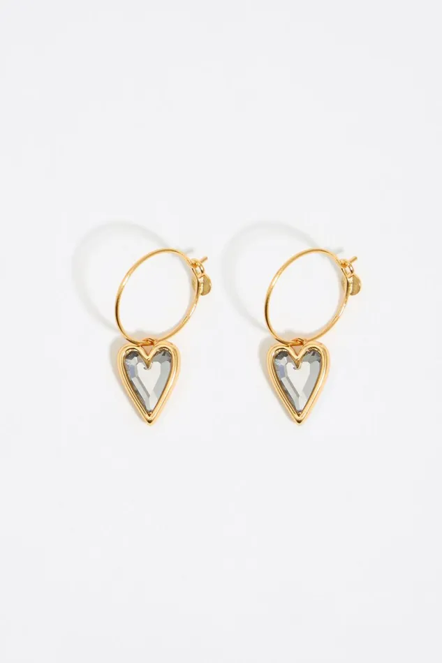 Crystal Heart Hoop Earrings Black Women Bimba Y Lola Jewelry