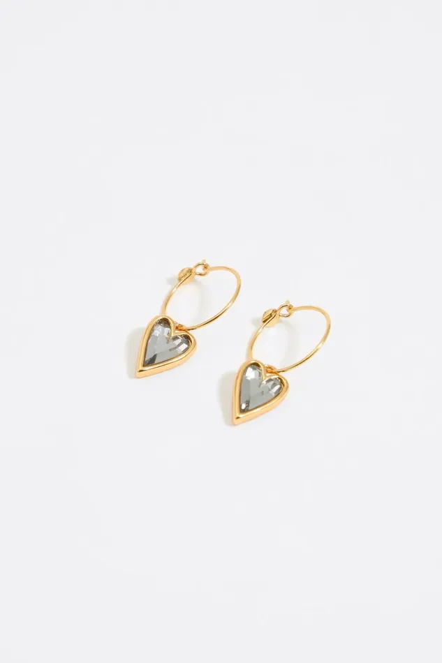 Crystal Heart Hoop Earrings Black Women Bimba Y Lola Jewelry Crystal Heart Hoop Earrings Black Women Bimba Y Lola Jewelry