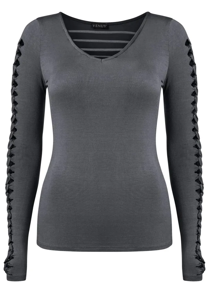 Cutout Sleeve Detail Top Dark Grey Women VENUS Night Out Tops