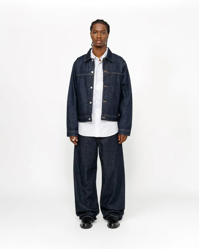 Denim MenWomen Stussy TRUCKER JACKET DENIM Rinsed Indigo