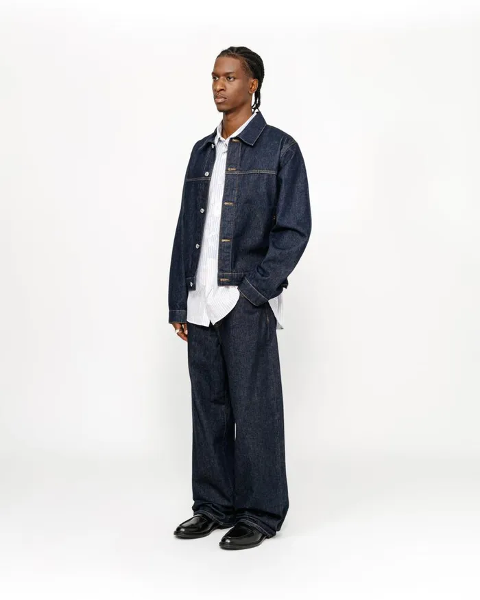 Denim MenWomen Stussy TRUCKER JACKET DENIM Rinsed Indigo