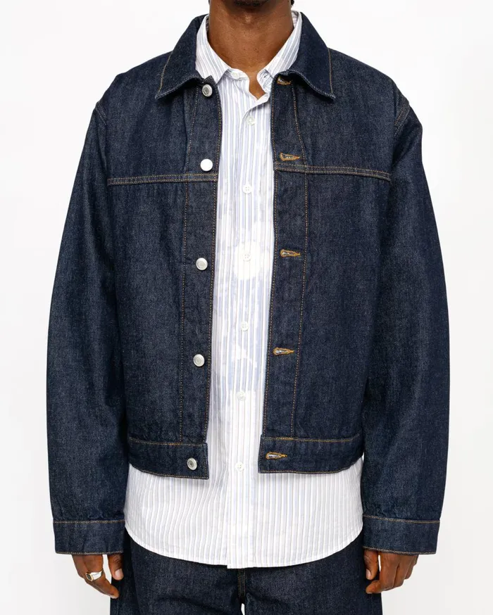 Denim MenWomen Stussy TRUCKER JACKET DENIM Rinsed Indigo