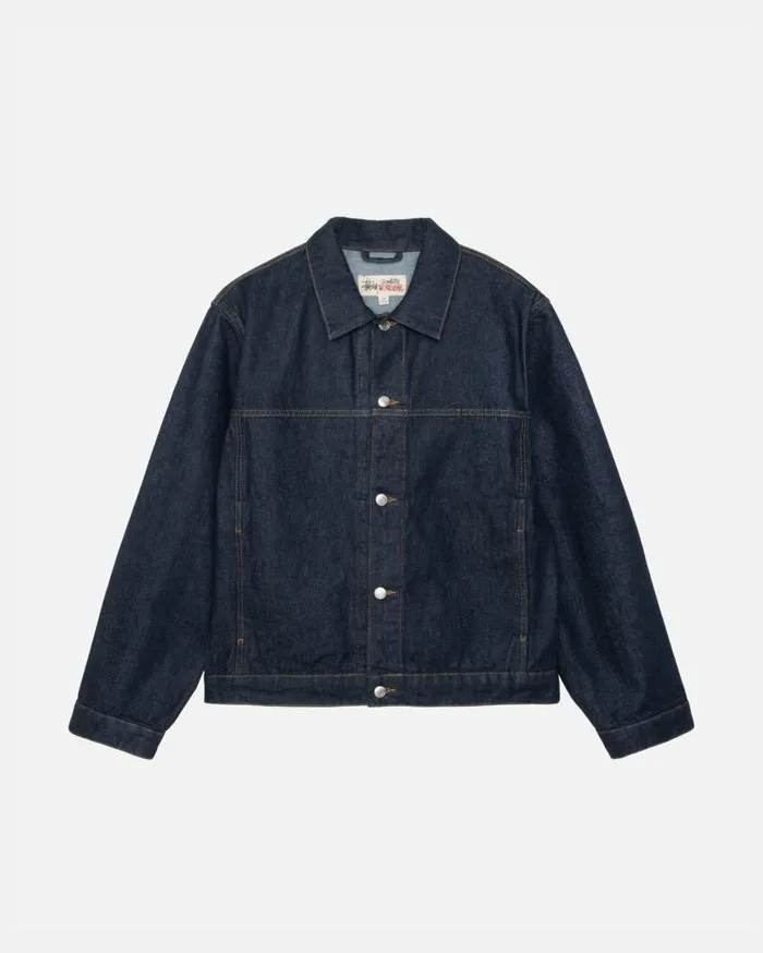 Denim MenWomen Stussy TRUCKER JACKET DENIM Rinsed Indigo