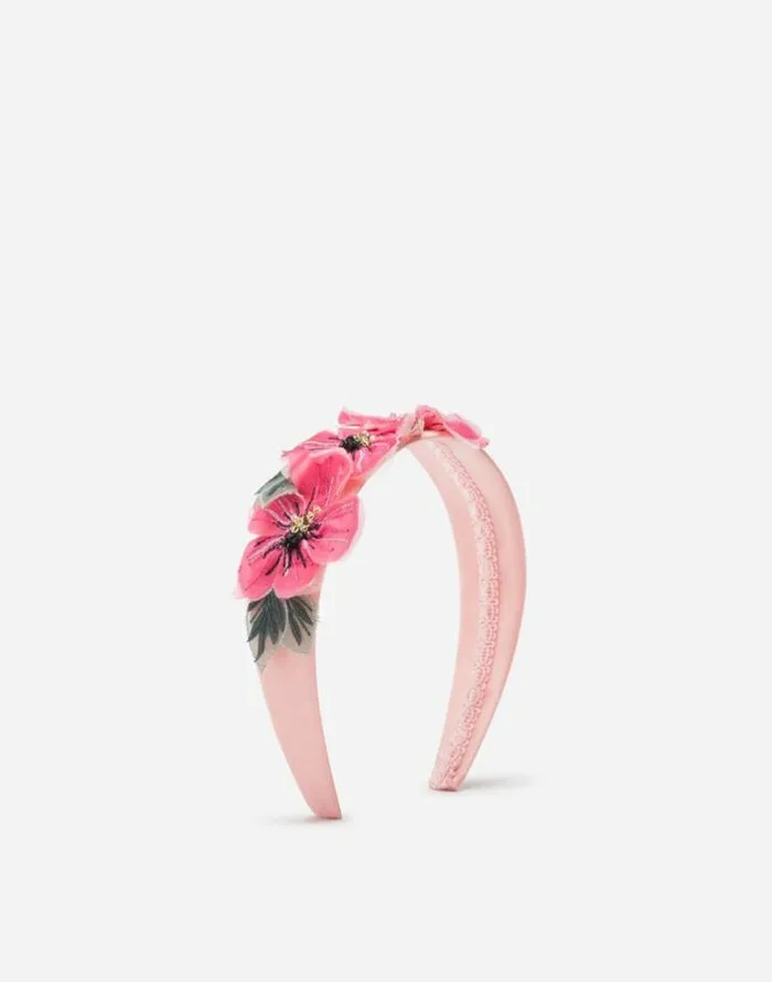 Dolce and Gabbana Accessories Children Headband With Floral Chiffon Application Multicolor