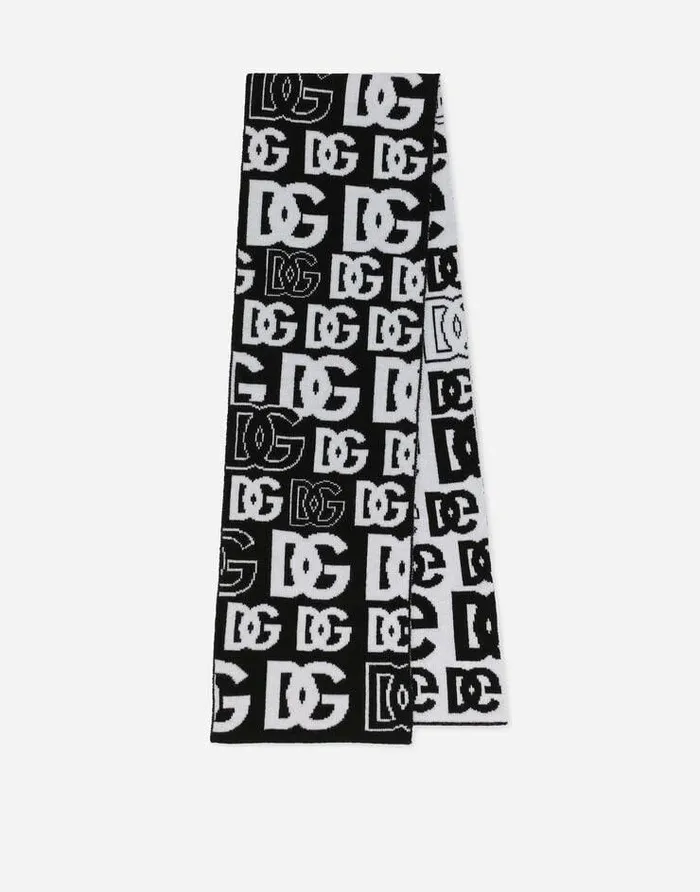 Dolce and Gabbana Accessories Children Knit Scarf With Jacquard DG Logo Multicolor
