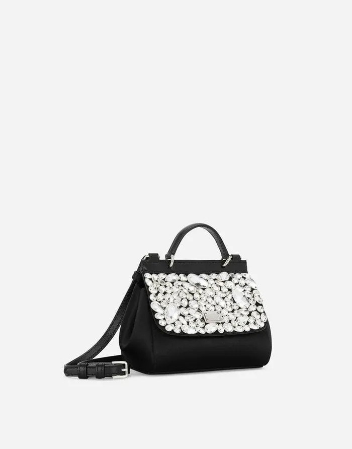 Dolce and Gabbana Accessories Children Satin Mini Sicily Handbag Black Dolce and Gabbana Accessories Children Satin Mini Sicily Handbag Black