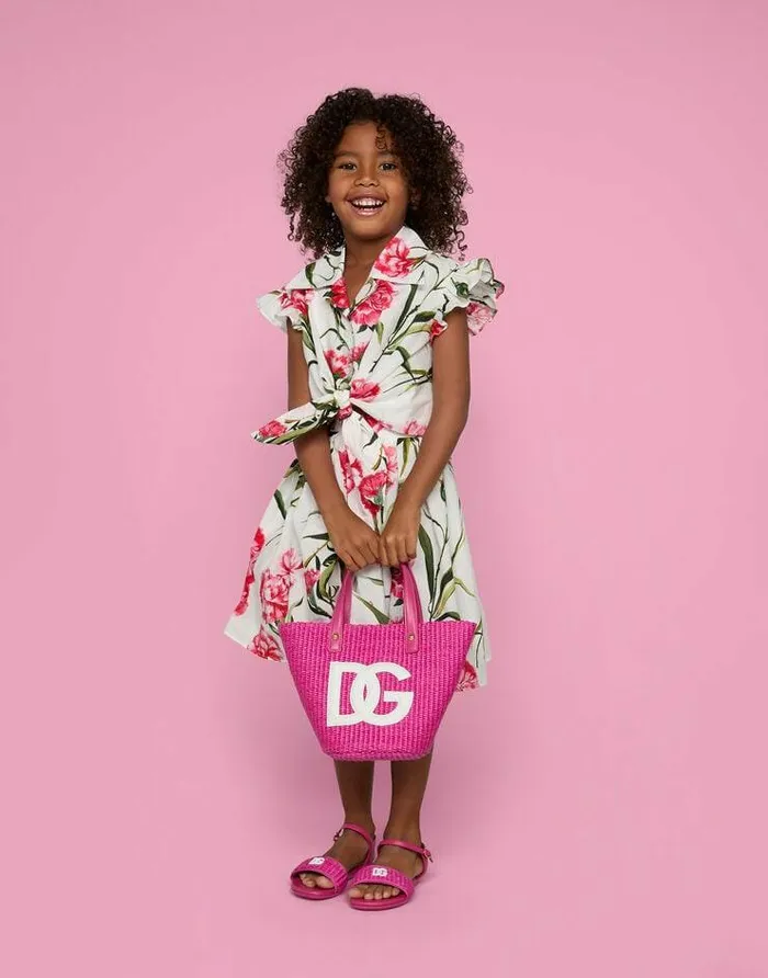 Dolce and Gabbana Accessories Children Straw Handbag With Patch And MaxiDG Logo Fuchsia Dolce and Gabbana Accessories Children Straw Handbag With Patch And MaxiDG Logo Fuchsia