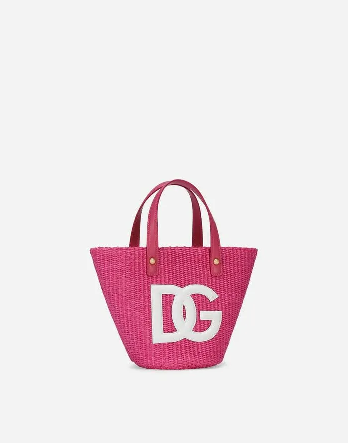 Dolce and Gabbana Accessories Children Straw Handbag With Patch And MaxiDG Logo Fuchsia Dolce and Gabbana Accessories Children Straw Handbag With Patch And MaxiDG Logo Fuchsia