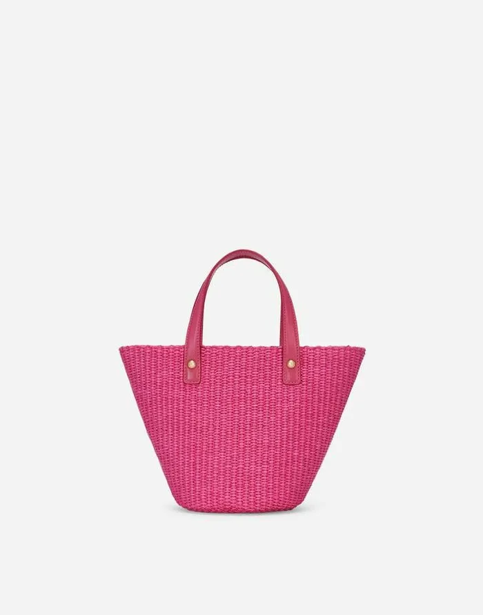 Dolce and Gabbana Accessories Children Straw Handbag With Patch And MaxiDG Logo Fuchsia Dolce and Gabbana Accessories Children Straw Handbag With Patch And MaxiDG Logo Fuchsia