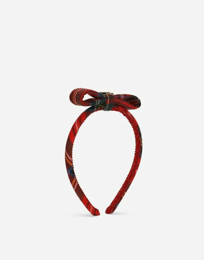 Dolce and Gabbana Accessories Children Tartan Hairband With Bow And DG Logo Multicolor
