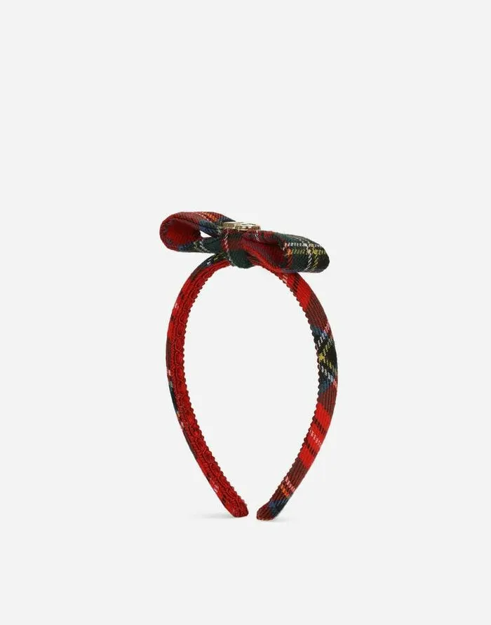 Dolce and Gabbana Accessories Children Tartan Hairband With Bow And DG Logo Multicolor Dolce and Gabbana Accessories Children Tartan Hairband With Bow And DG Logo Multicolor