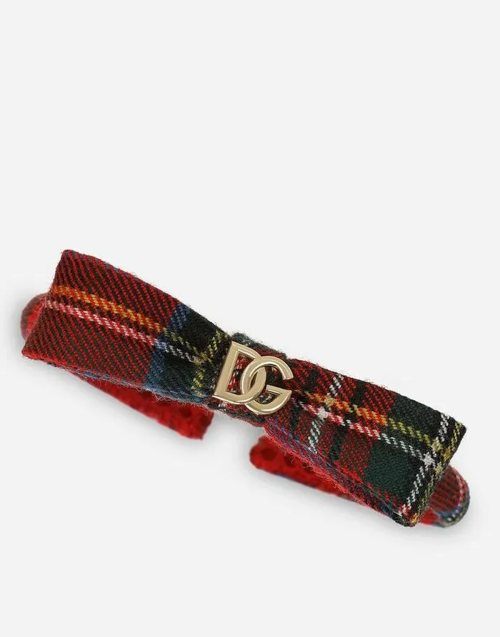 Dolce and Gabbana Accessories Children Tartan Hairband With Bow And DG Logo Multicolor Dolce and Gabbana Accessories Children Tartan Hairband With Bow And DG Logo Multicolor