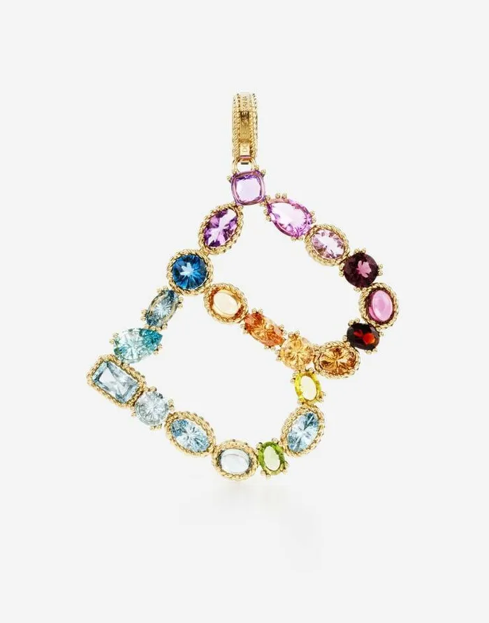Dolce and Gabbana Alphabet Collection Women Rainbow Alphabet B 18 Kt Yellow Gold Charm With Multicolor Fine Gems Gold Dolce and Gabbana Alphabet Collection Women Rainbow Alphabet B 18 Kt Yellow Gold Charm With Multicolor Fine Gems Gold