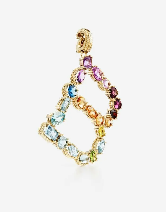 Dolce and Gabbana Alphabet Collection Women Rainbow Alphabet B 18 Kt Yellow Gold Charm With Multicolor Fine Gems Gold Dolce and Gabbana Alphabet Collection Women Rainbow Alphabet B 18 Kt Yellow Gold Charm With Multicolor Fine Gems Gold